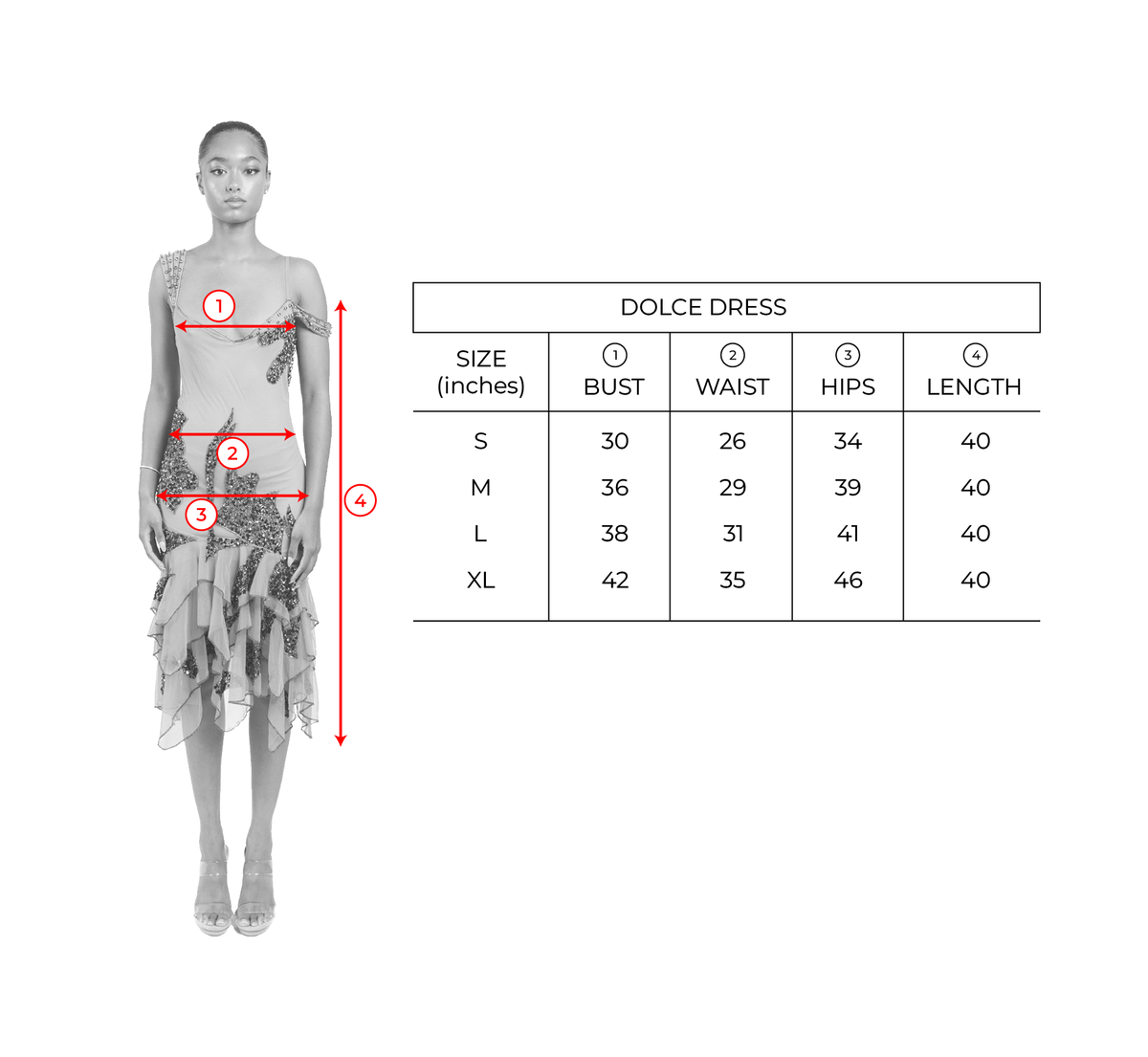 Size chart for Amalfi Yellow Dolce Dress